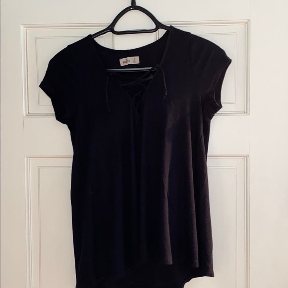 Hollister black lace up flowy shirt